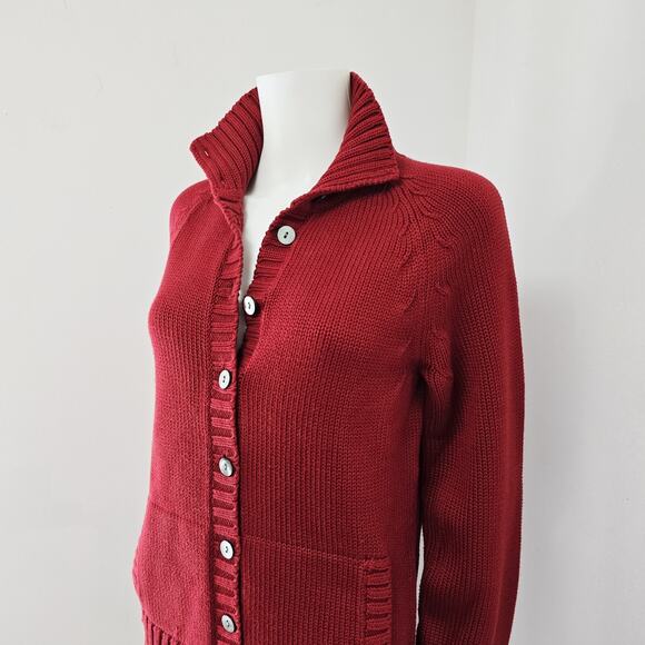 Lands End Cardigan Sweater M 10-12 Womens Rust Button Front Pockets Chunky Knit - Picture 2 of 10